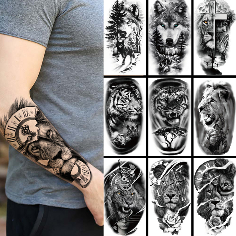 Body Jewelry Tattoo - Водостойкая Временная тату-наклейка, лес, большой тигр,