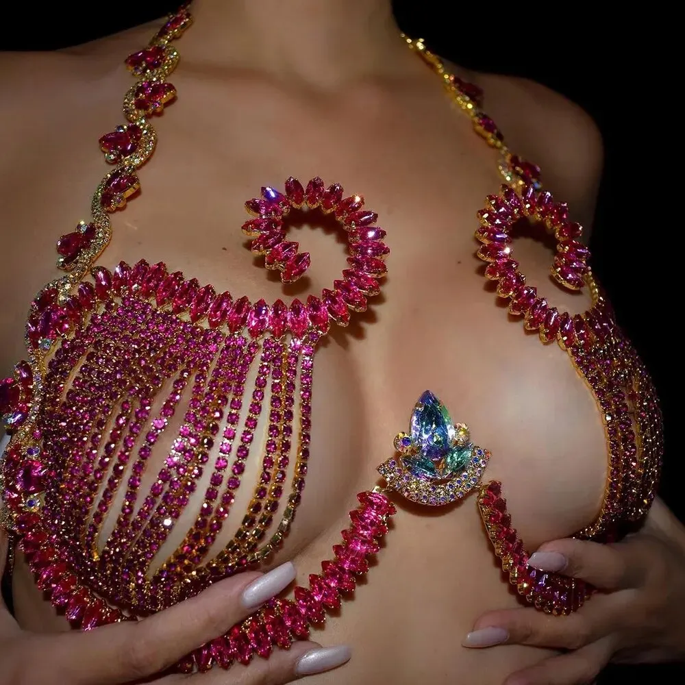 Body Jewelry Chest - Женский бюстгальтер с кристаллами Rave, розовые