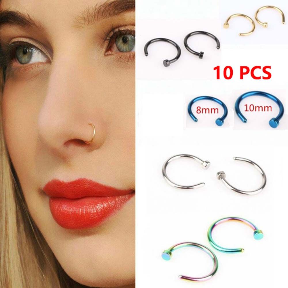 Body Jewelry Nose Ring - 10 шт. тонких сережек-кольцев из нержавеющей