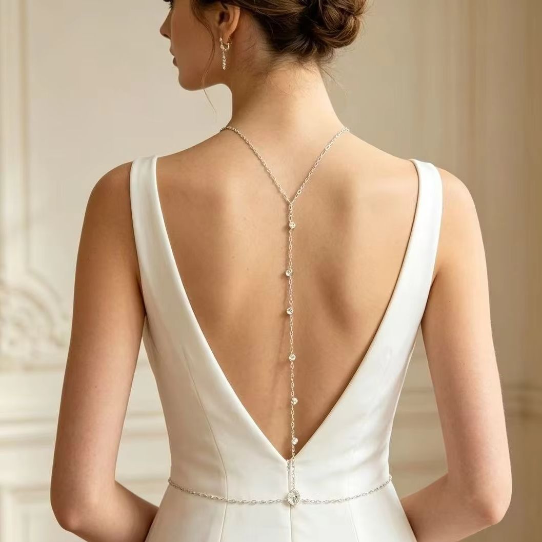 Body Jewelry Dress - Цепочка на спину с цирконами, регулируемая,